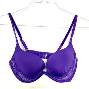 NEW VS VICTORIAS SECRET Purple Contrast Lace Bust Stripe Underwire Bra 32D